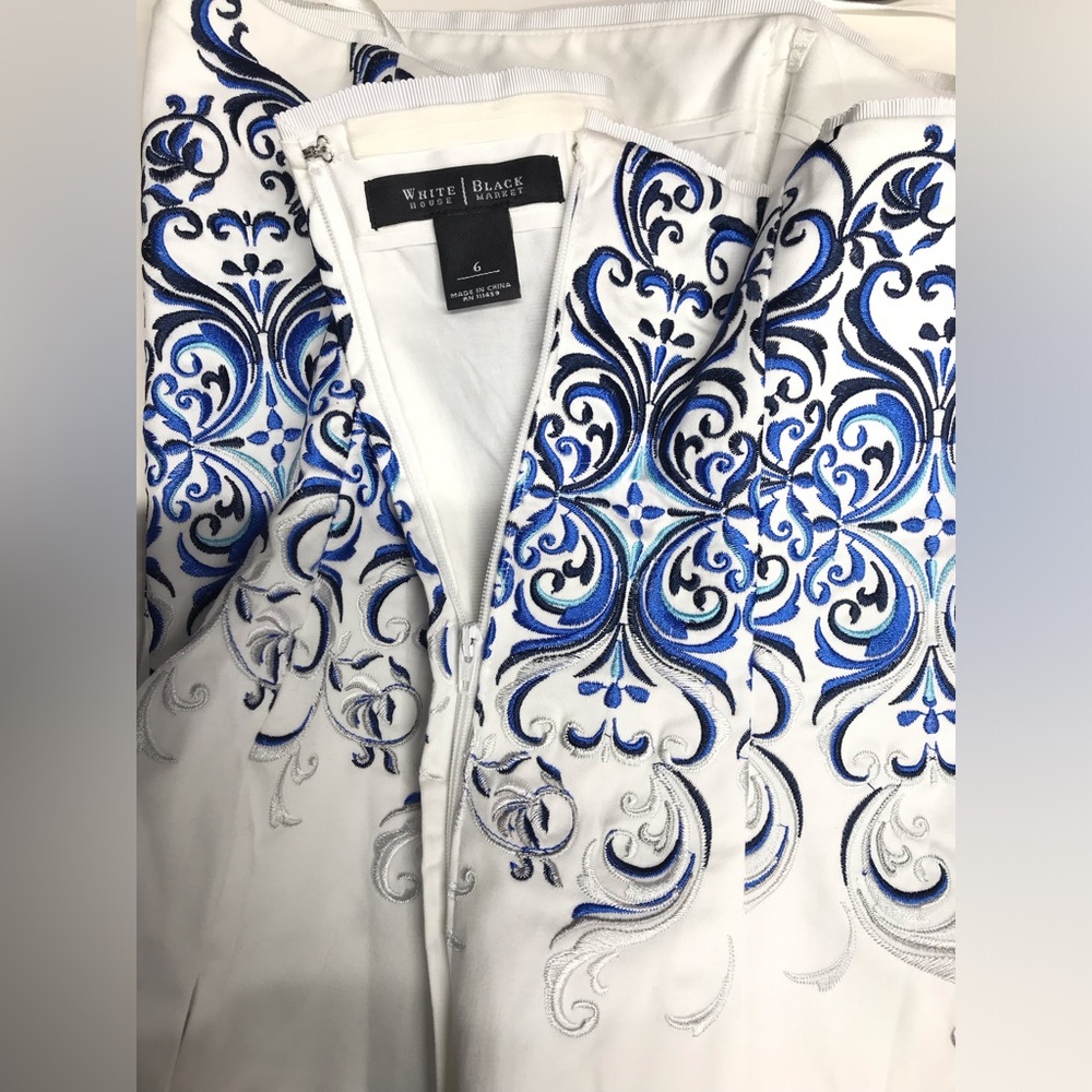 White House Black Market Strapless Top with Blue Embroidery - Picture 9 of 9